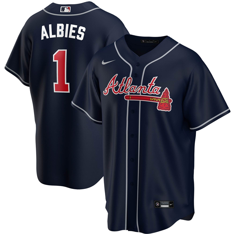 2020 MLB Men Atlanta Braves #1 Ozzie Albies Nike Navy Alternate 2020 Replica Player Jersey 1->atlanta braves->MLB Jersey